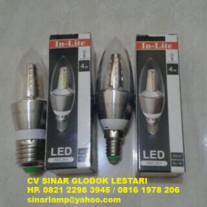 Lampu LED Candle 4W E27 dan E14 Merk In Lite