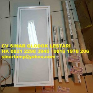 Lampu TL TKI 2×18 watt cover akrilik susu